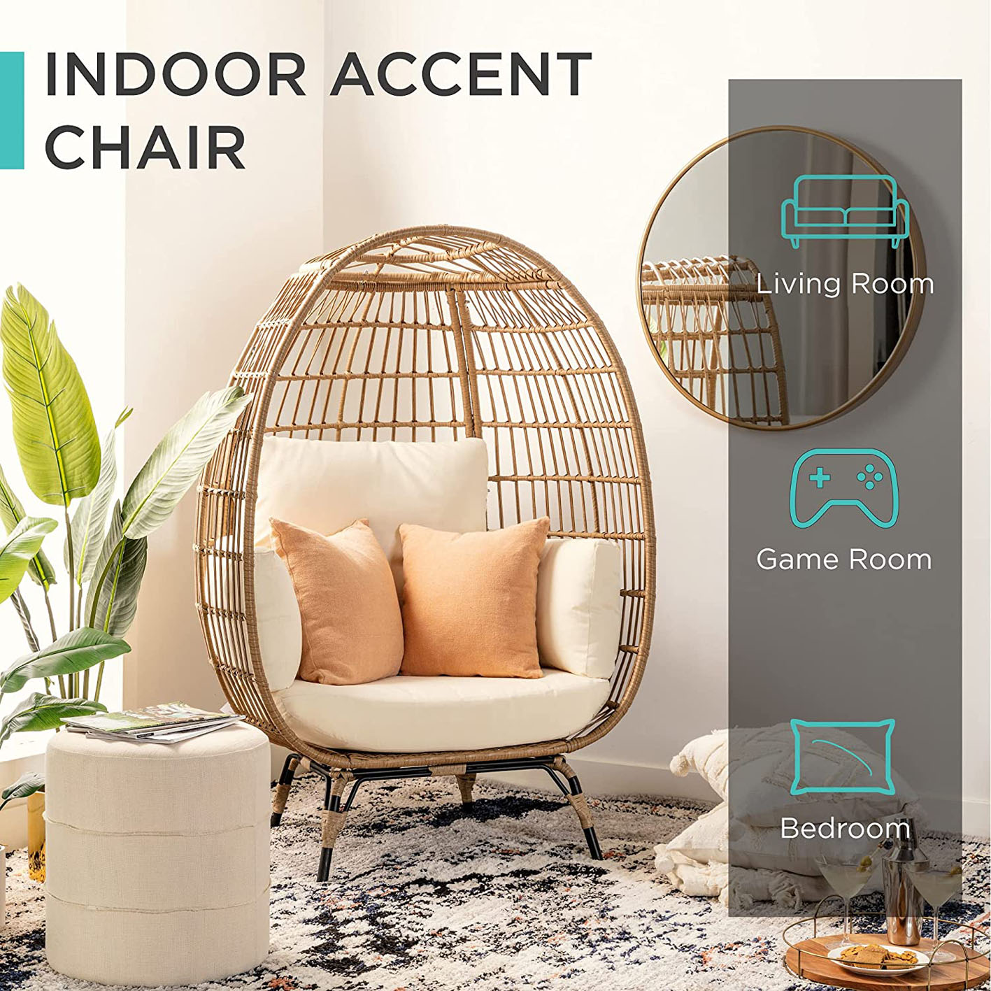 Wicker Egg Chair Oversized Indoor Outdoor Patio Lounger