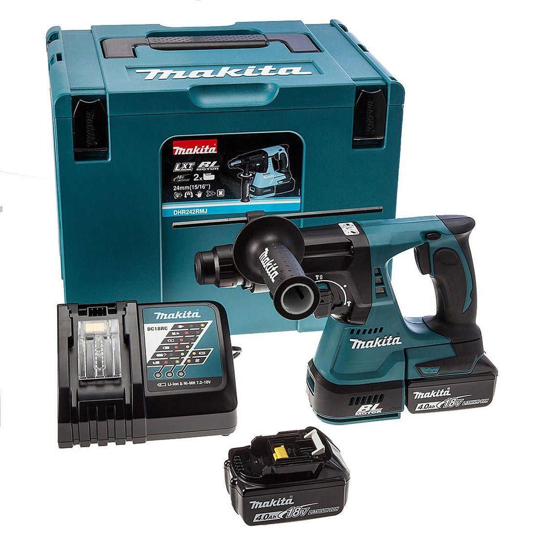 MAKITA DHR242RMJ 18V LXT 24MM SDS+ PLUS BRUSHLESS ROTARY HAMMER DRILL INC 2X 4.0AH BATTS