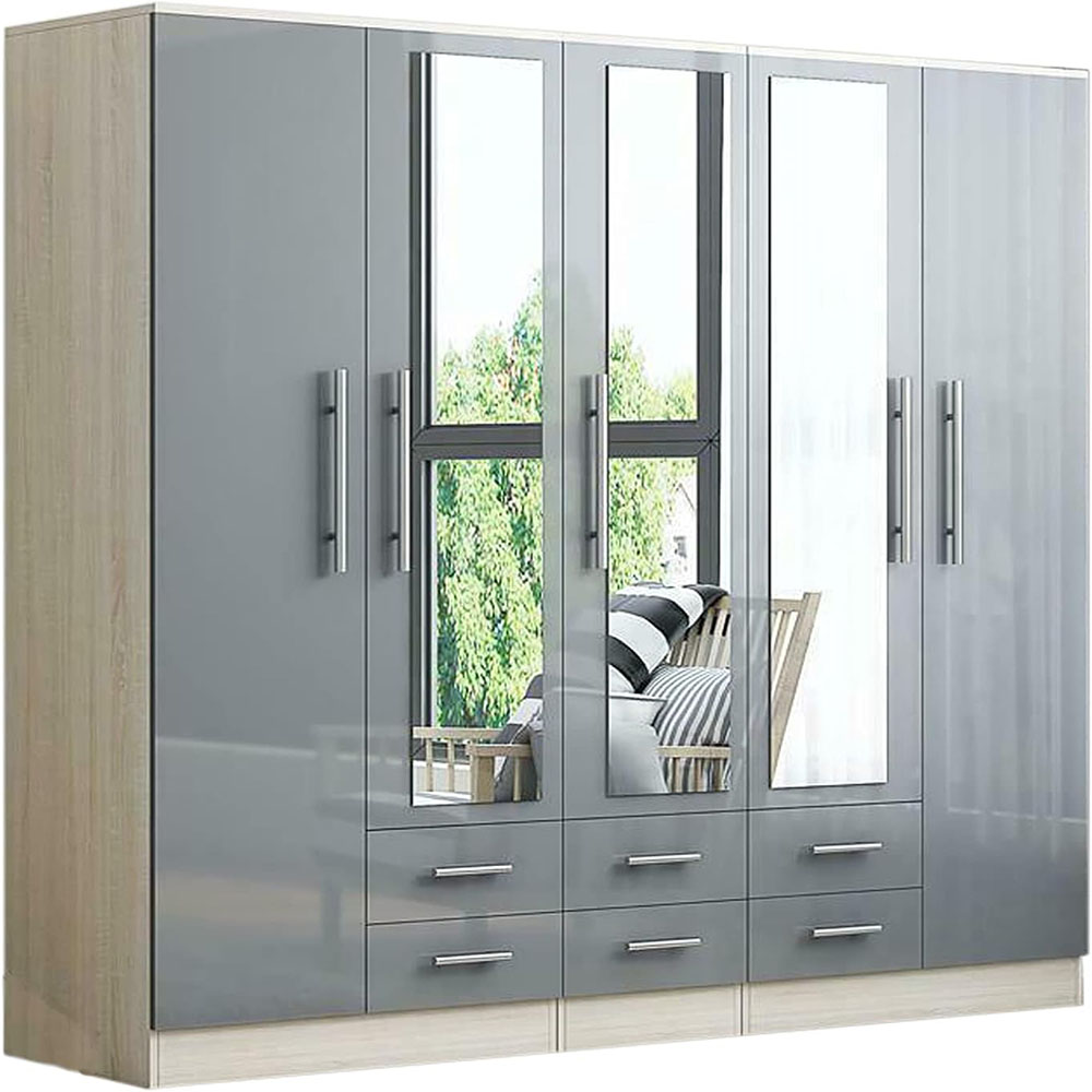 Unique Furnishings GREY Gloss Large Wardrobe
