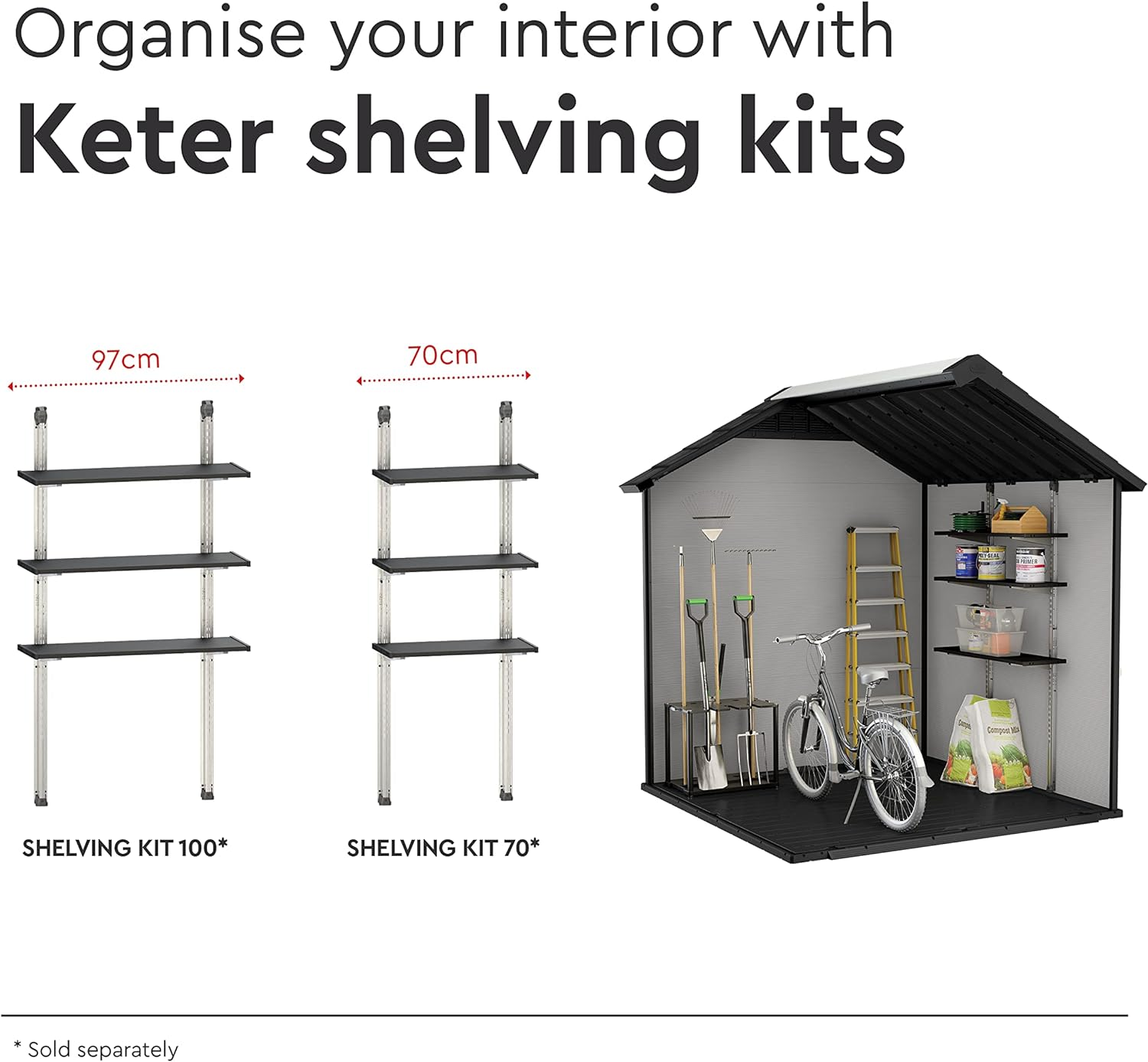 Keter Premier Apex Outdoor Garden Storage Shed, Grey, 7.5 x 7 ft