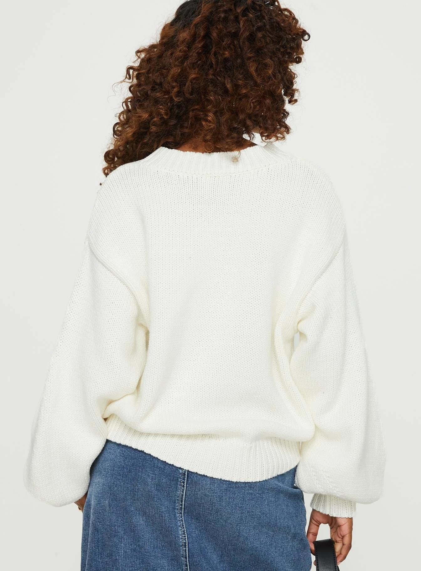 Harmony Balloon Sleeve Knit Sweater White