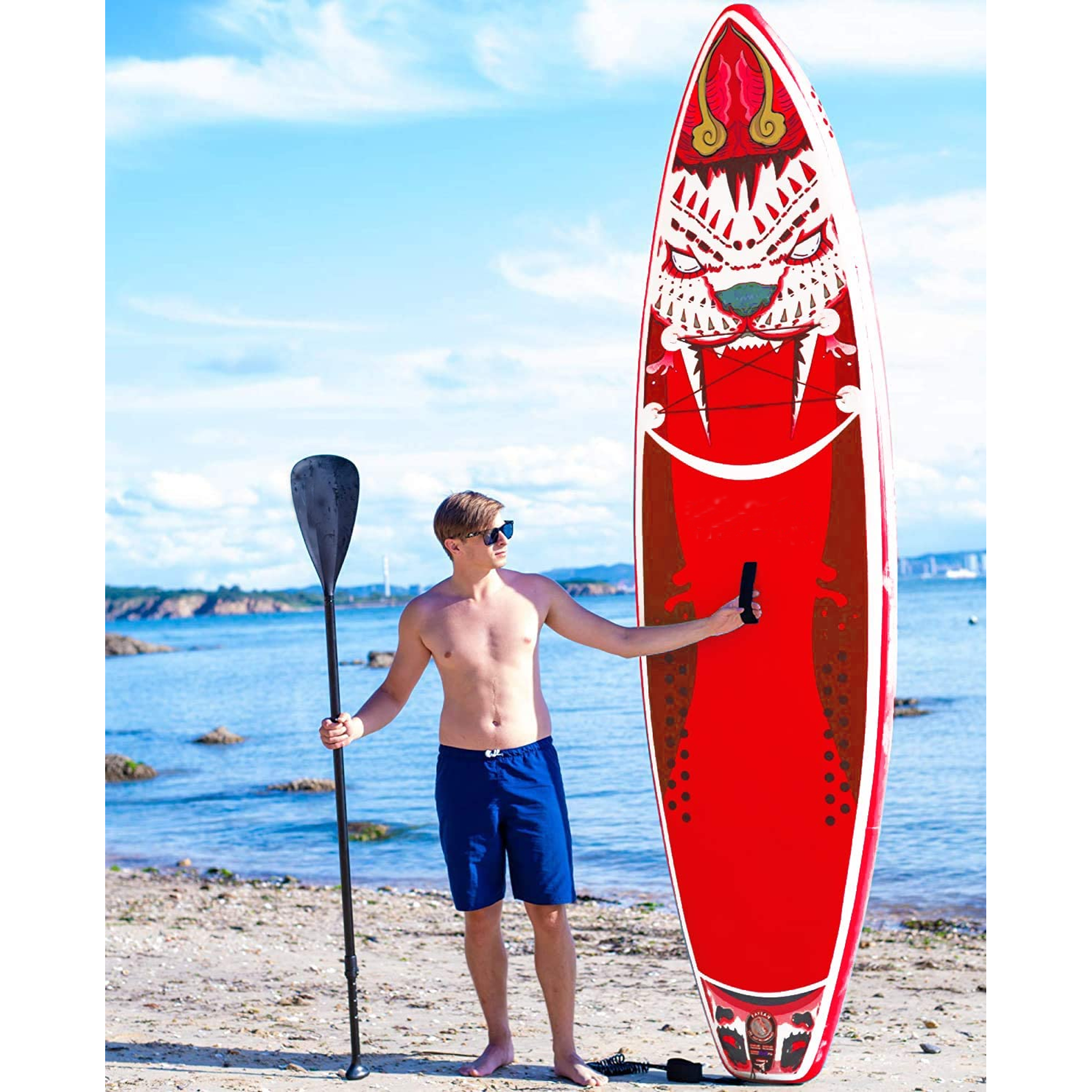 FAYEAN Paddle Board, Inflatable Stand Up Paddle Board SUP Board 10.6' x 33'' x 6'' Lightweight Board Includes Pump, Paddle, Backpack, Coil Strap Waterproof Bag Tiger