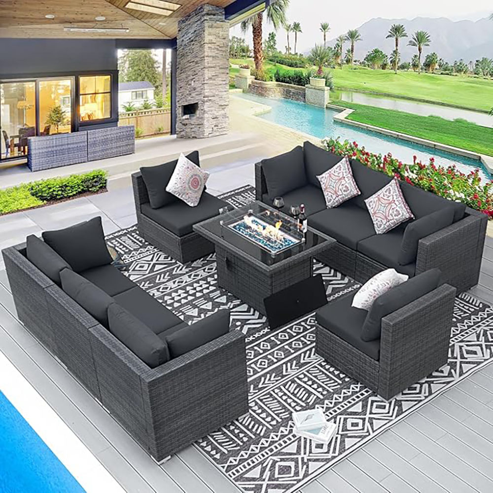BULEXYARD Grey PE Wicker Patio Furniture Sectional Conversation Sofa Set