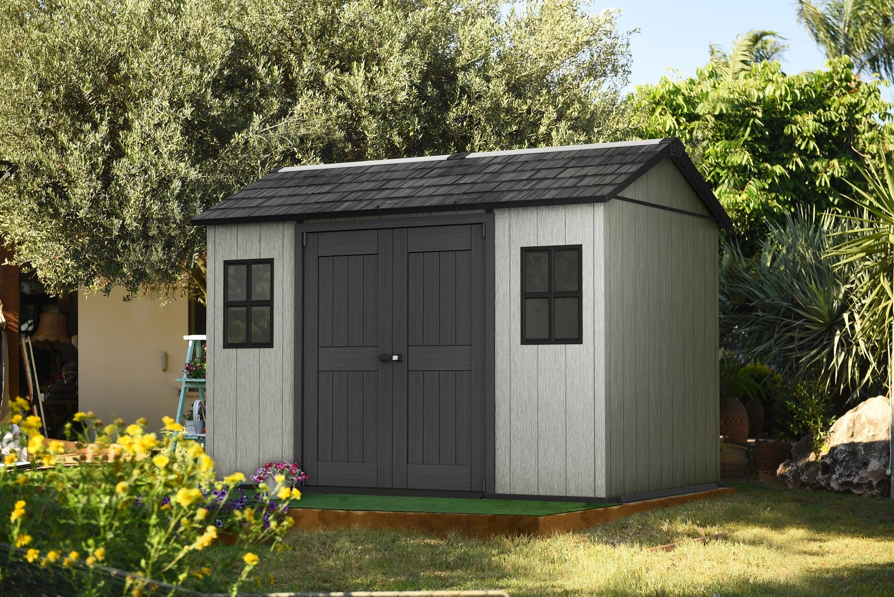 【Storage Shed】Outdoor Plastic Garden Storage Shed, Grey, 11x7.5 feet