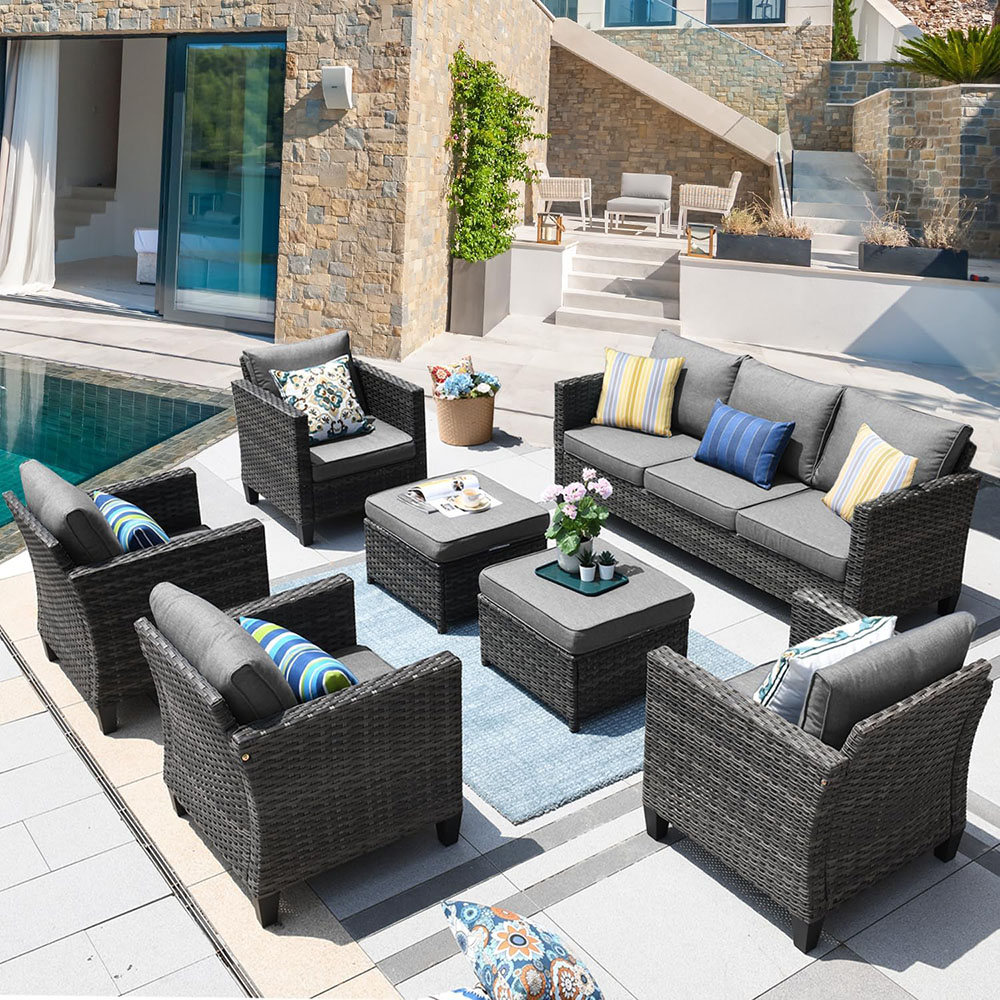 ovios Patio Furniture Set, Outdoor Wicker Rattan Sofa Couch with Chairs