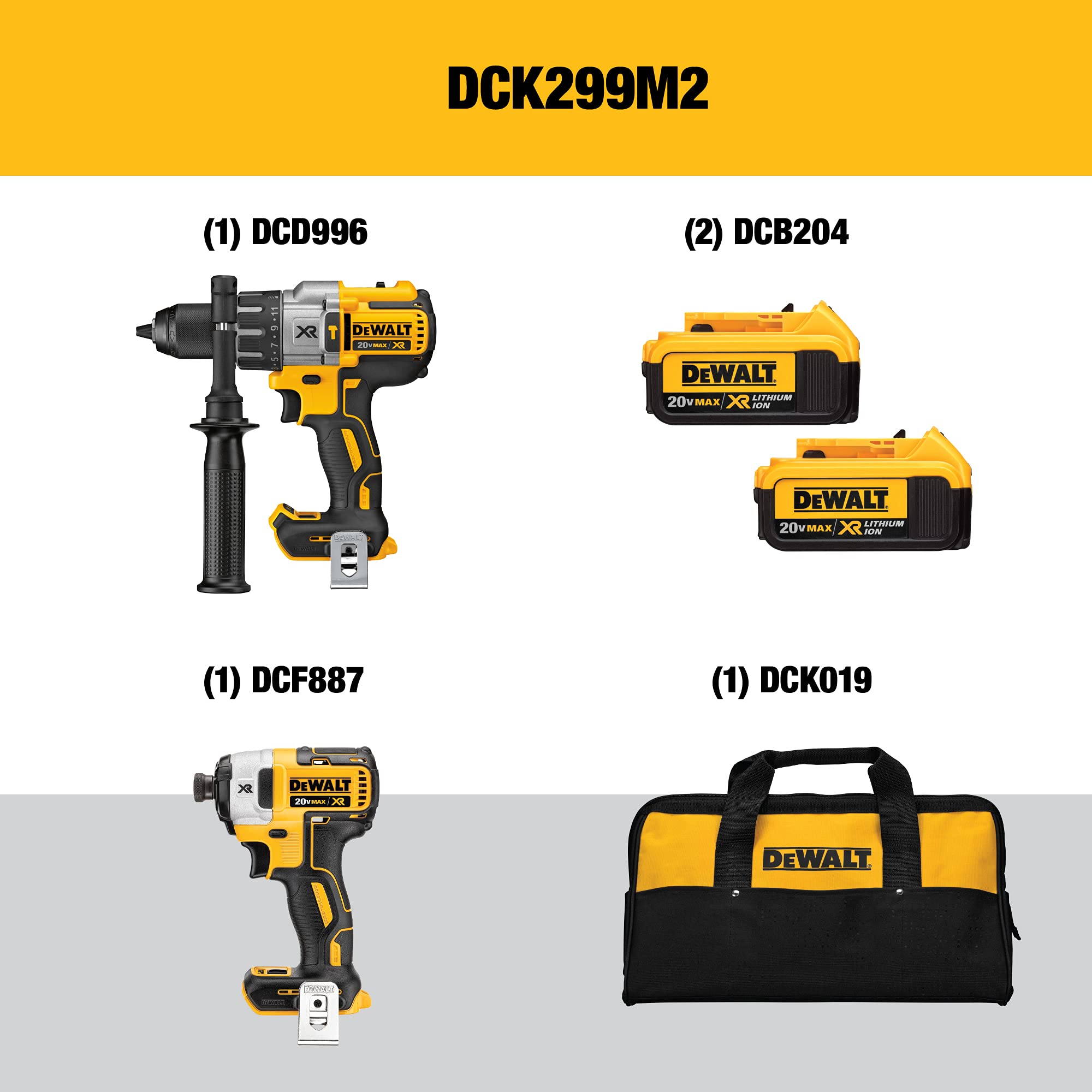 DEWALT 20V MAX XR Brushless Impact Driver and Hammer Drill Combo Kit, Premium 4.0Ah, Cordless (DCK299M2)