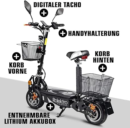 Rolektro, E-Joy electric scooter 20 lithium, black, 36V-20AH battery, 500 watts