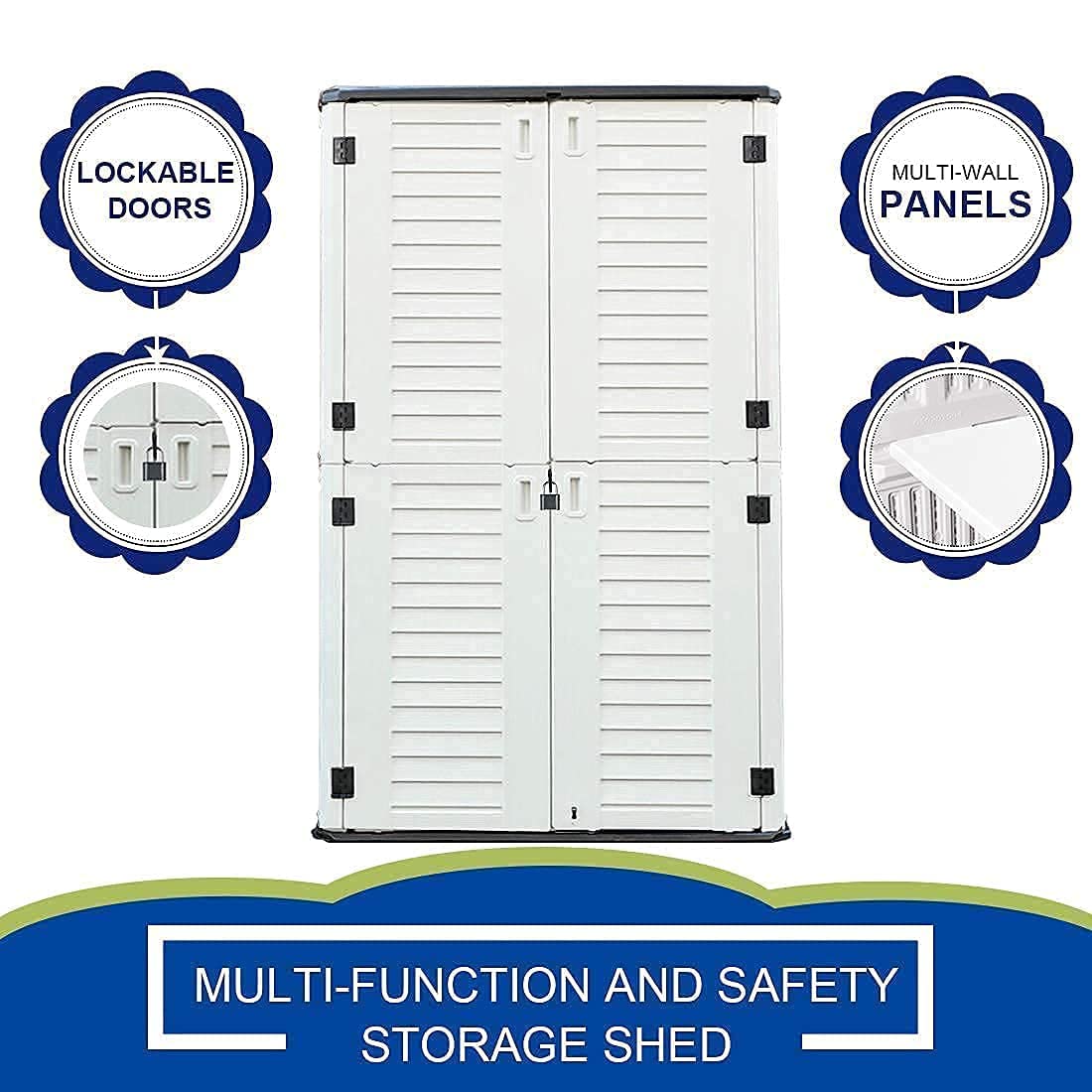 【Storage Shed】Outdoor Storage Shed Waterproof, Resin Vertical Storage Cabinet Double-Layered