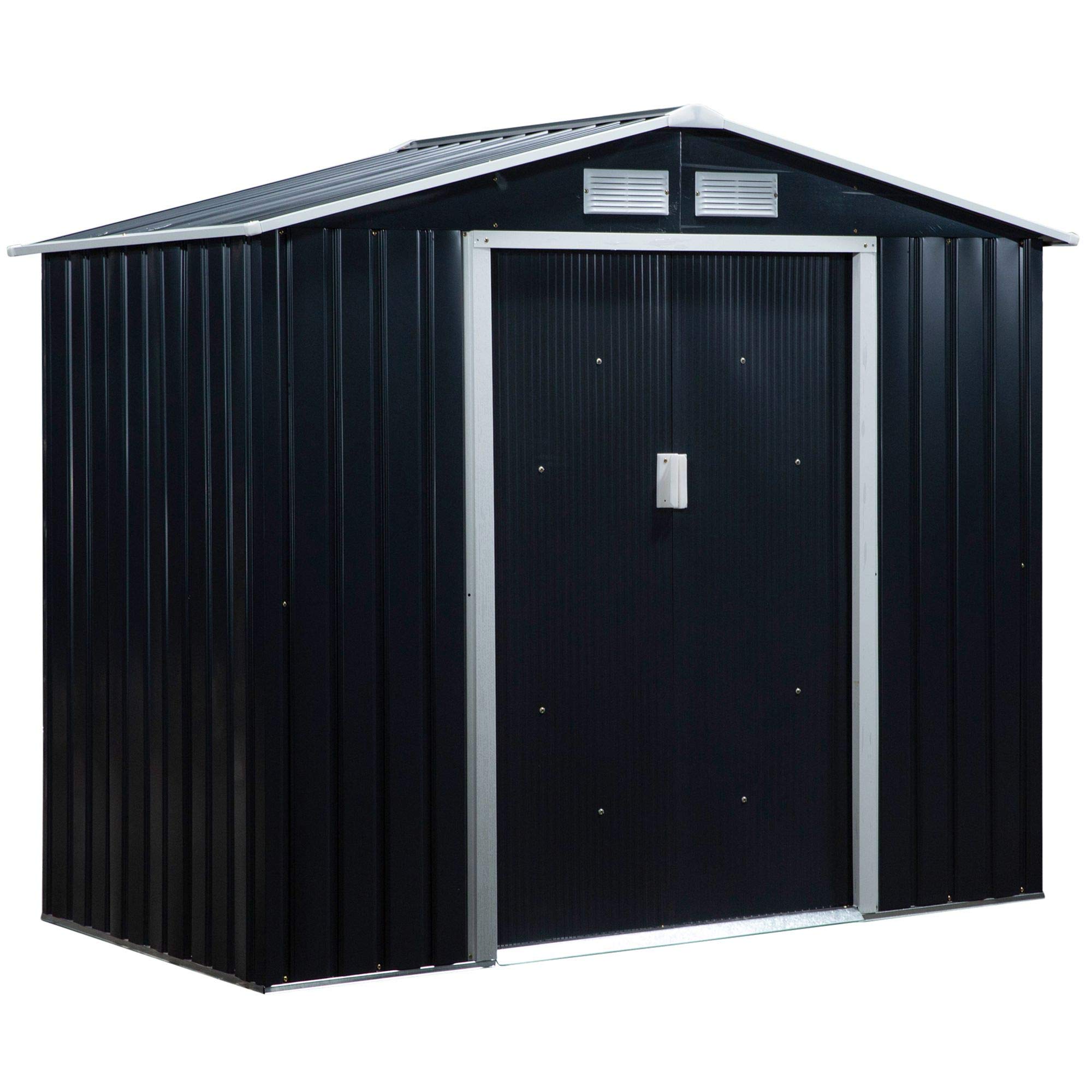 【Storage Shed】7' x 4' x 6' Garden storage shed metal tool shed with floor base and double doors