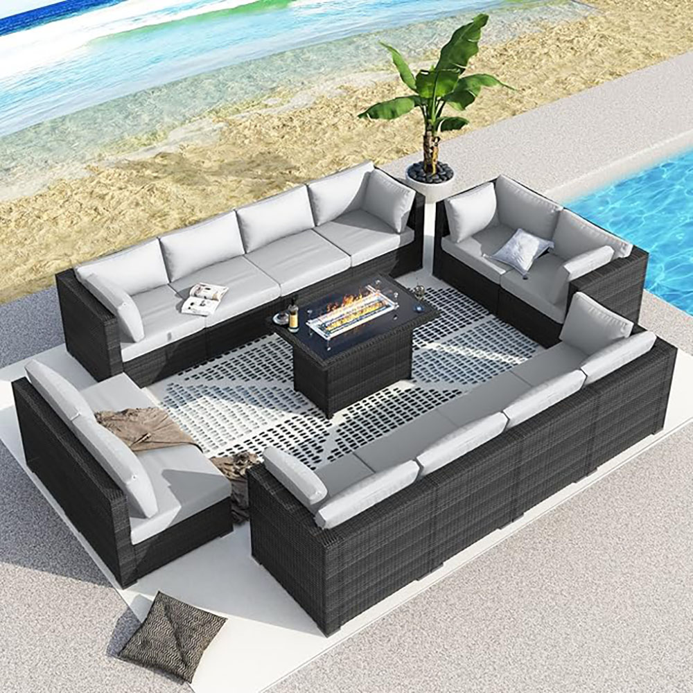 BULEXYARD Grey PE Wicker Patio Furniture Sectional Conversation Sofa Set