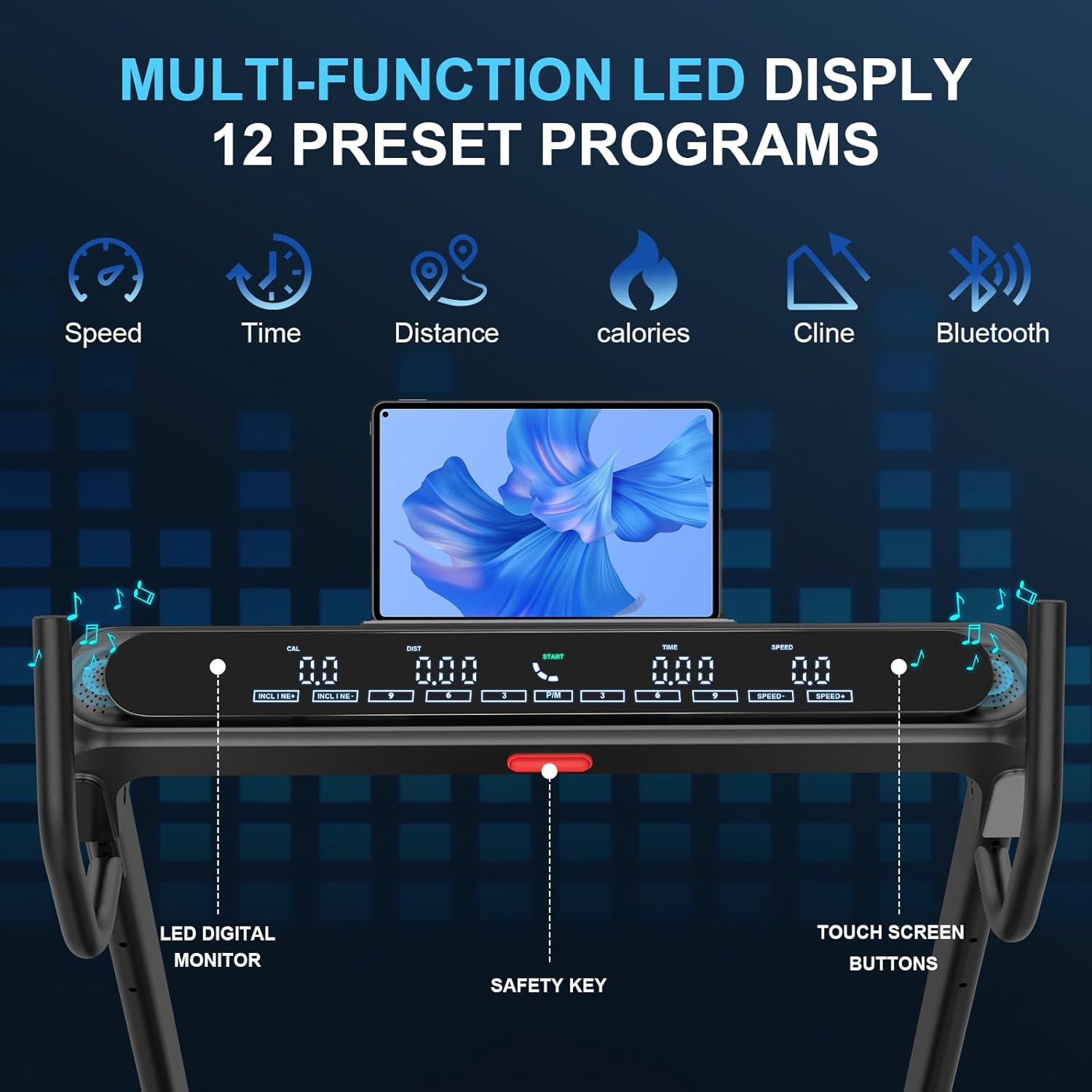 Decorcn Folding Treadmill for Home, 4.5HP, 20 Incline Levels, 1km/h-16km/h, 150KG limited, Runnig Machine for Heavy People with LED, Bluetooth Speakers, Silent Walking Pad for Home Office Gym
