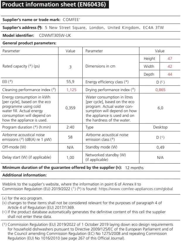 COMFEE Table Top Dishwasher Mini Tabletop Dishwasher 6L Built-in Water Tank